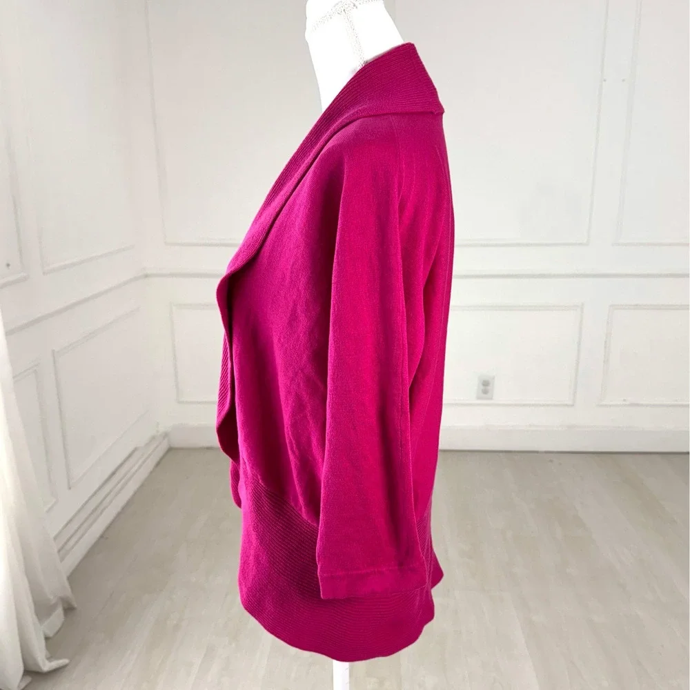 Lauren Ralph Lauren Cardigan Womens 1X Magenta Cotton‎ Ribbed Shawl Shawl Collar